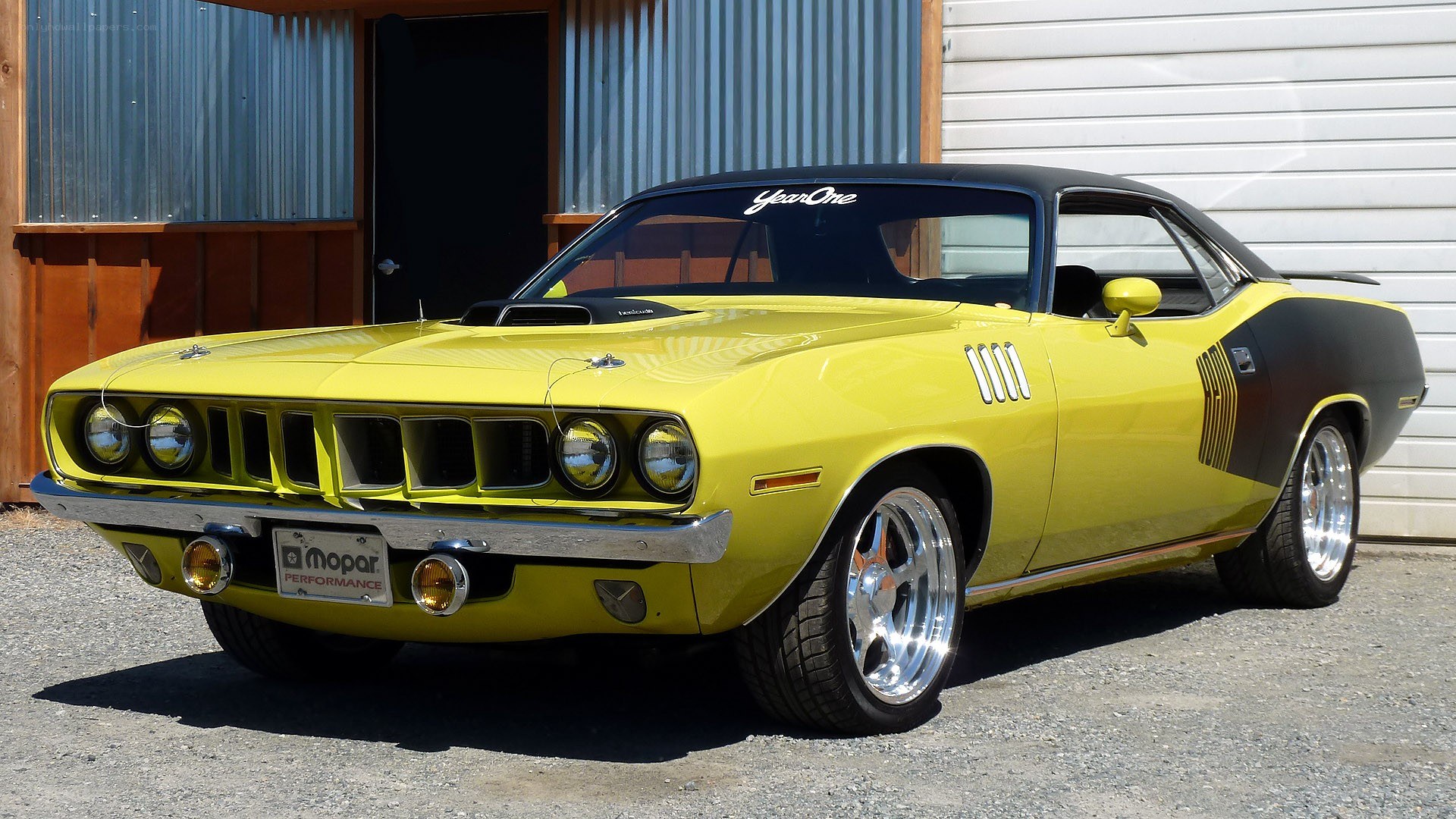 Yellow classic muscle car