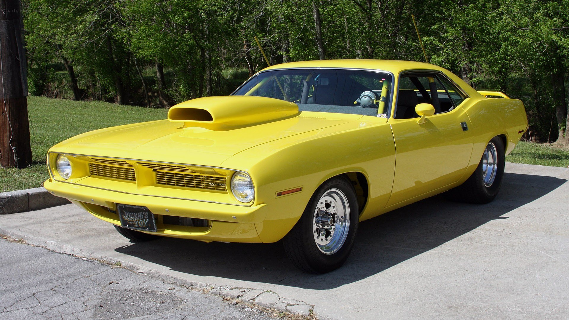 Yellow classic muscle car