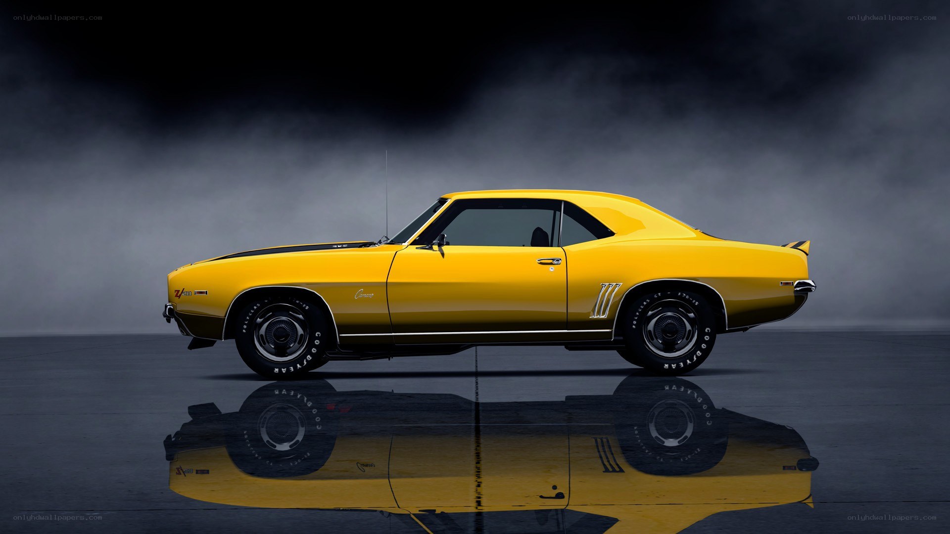 Yellow classic muscle car