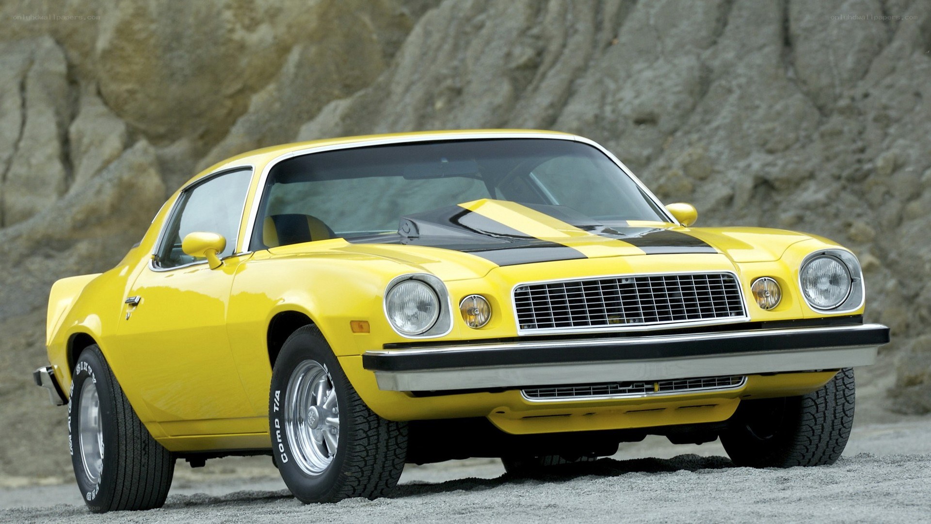 yellow classic muscle car