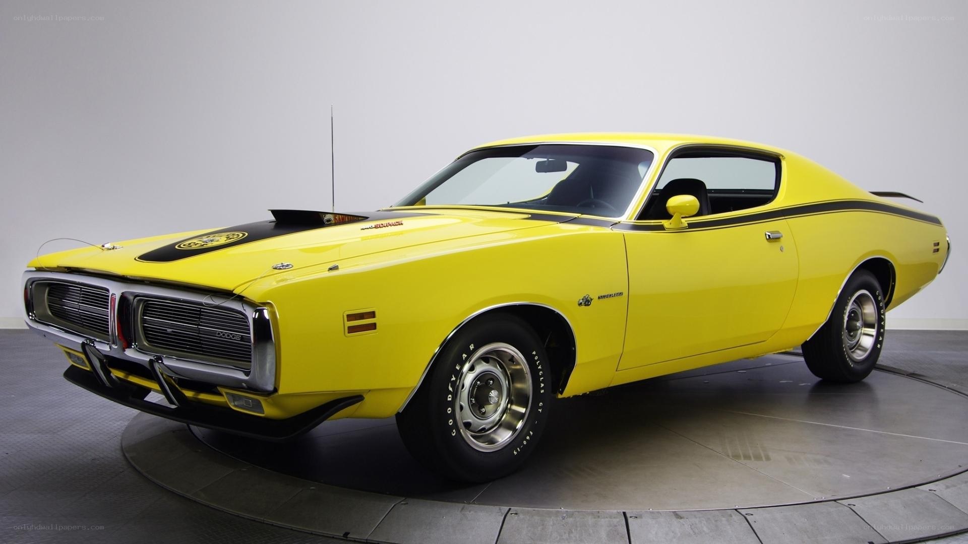 Yellow classic muscle car