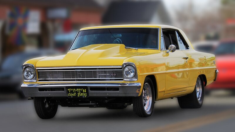 Yellow classic muscle car