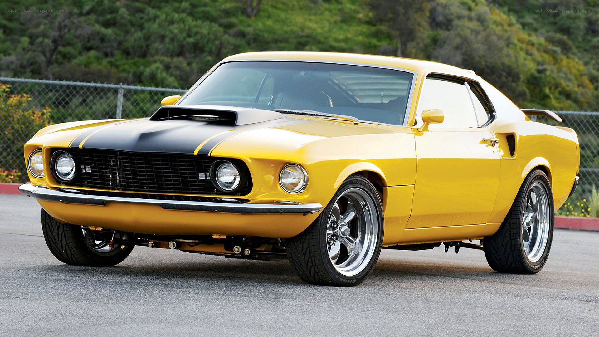 Yellow classic muscle car