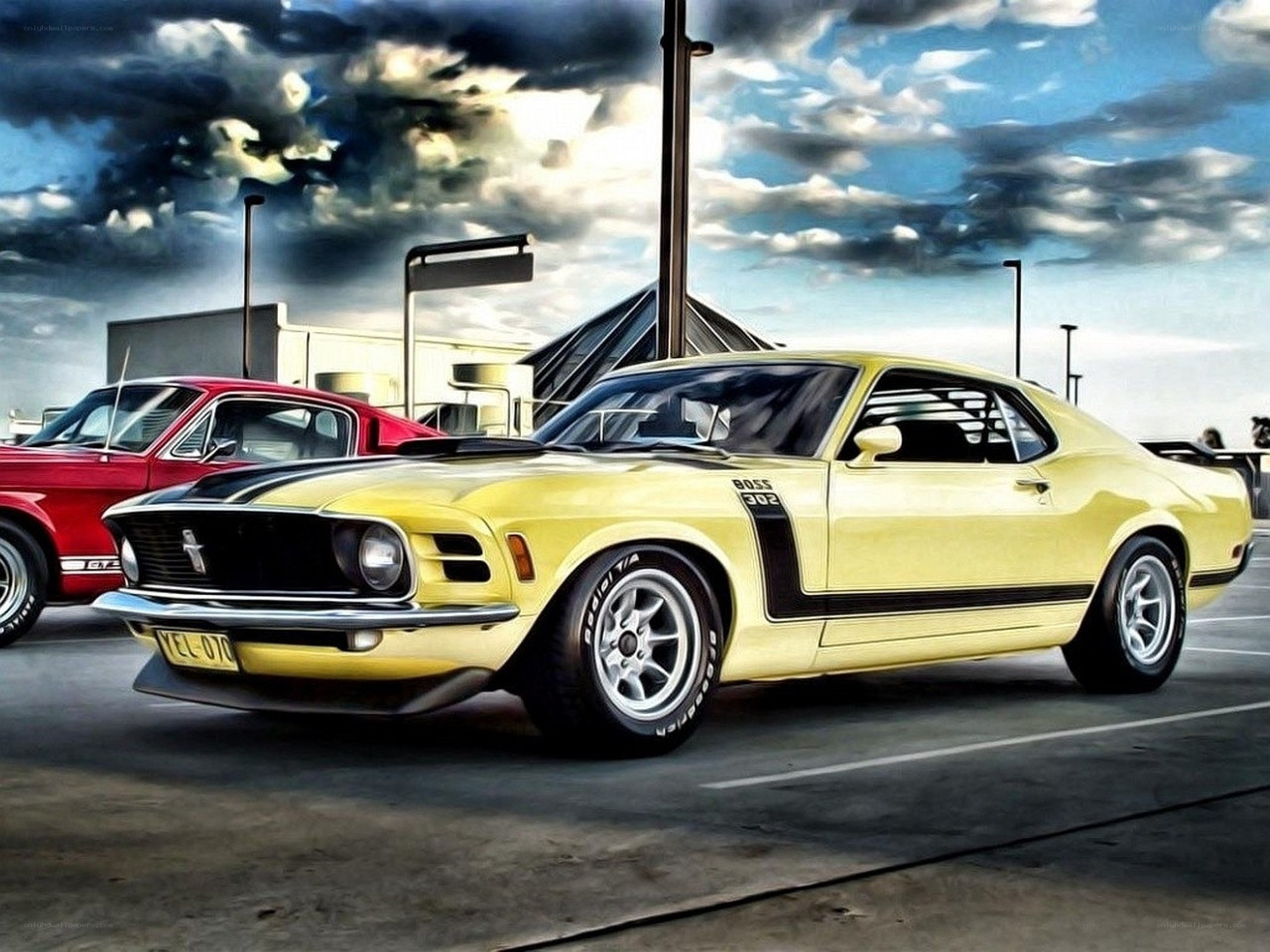 Yellow classic muscle car