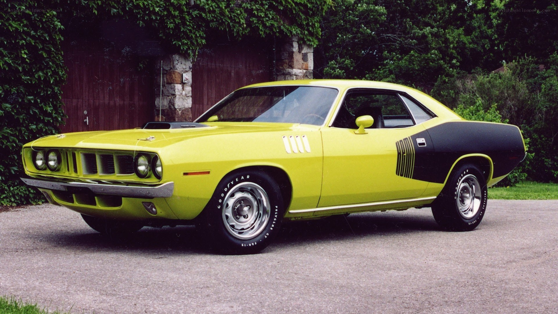Yellow classic muscle car