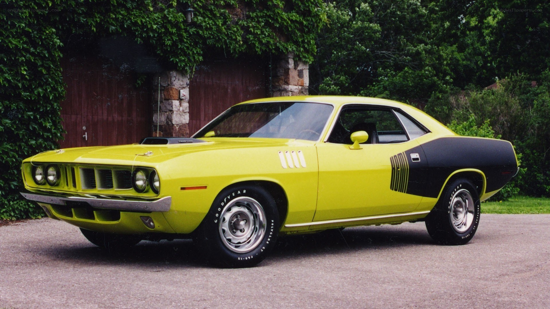 Yellow classic muscle car
