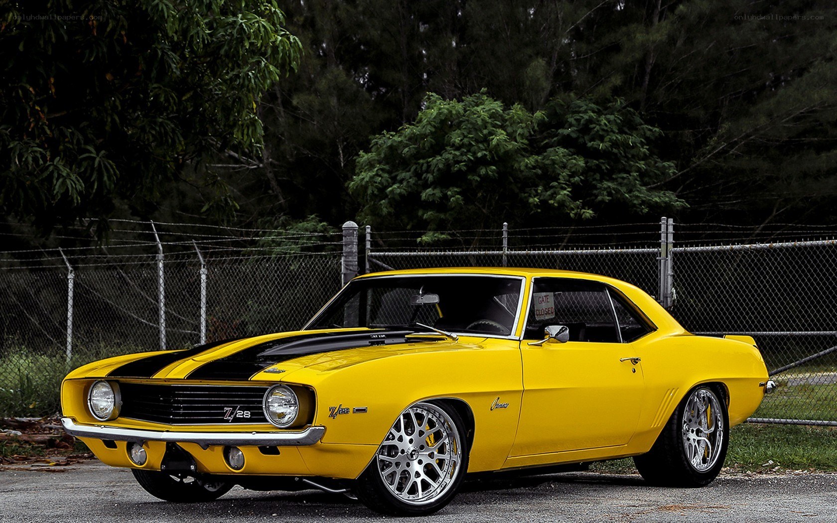 Yellow classic muscle car