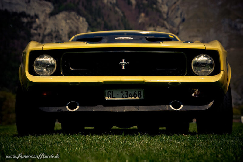 Yellow classic muscle car