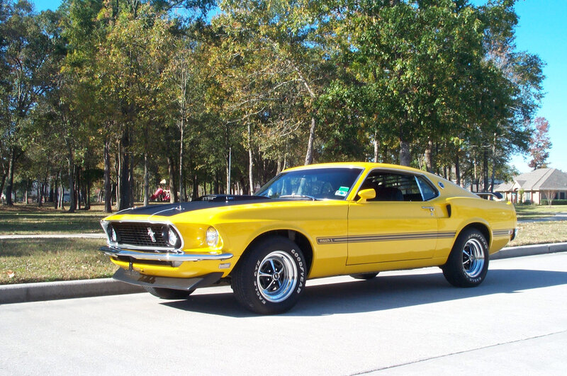 Yellow Classic Muscle Car — Calm, Afternoon, Photograph, Trees