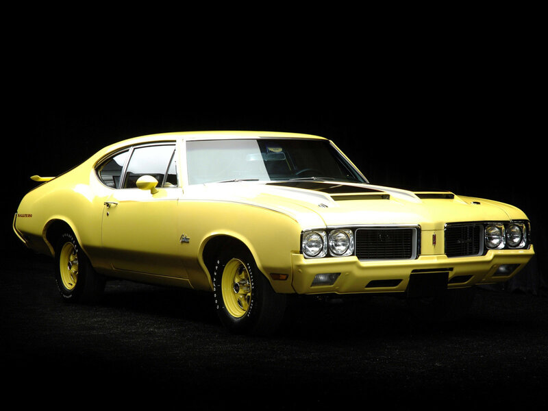 Yellow Classic Muscle Car — Dramatic, Photograph, Black Background