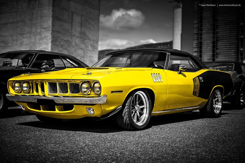 Yellow Classic Muscle Car — Dramatic, Photograph