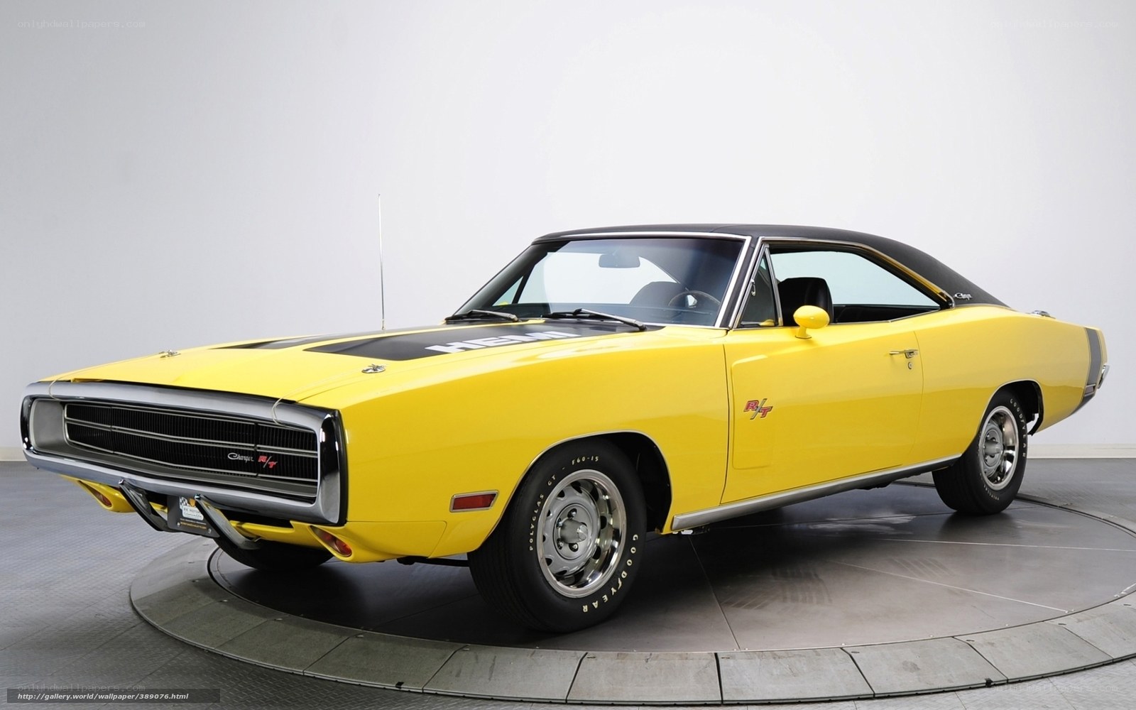 Yellow classic muscle car