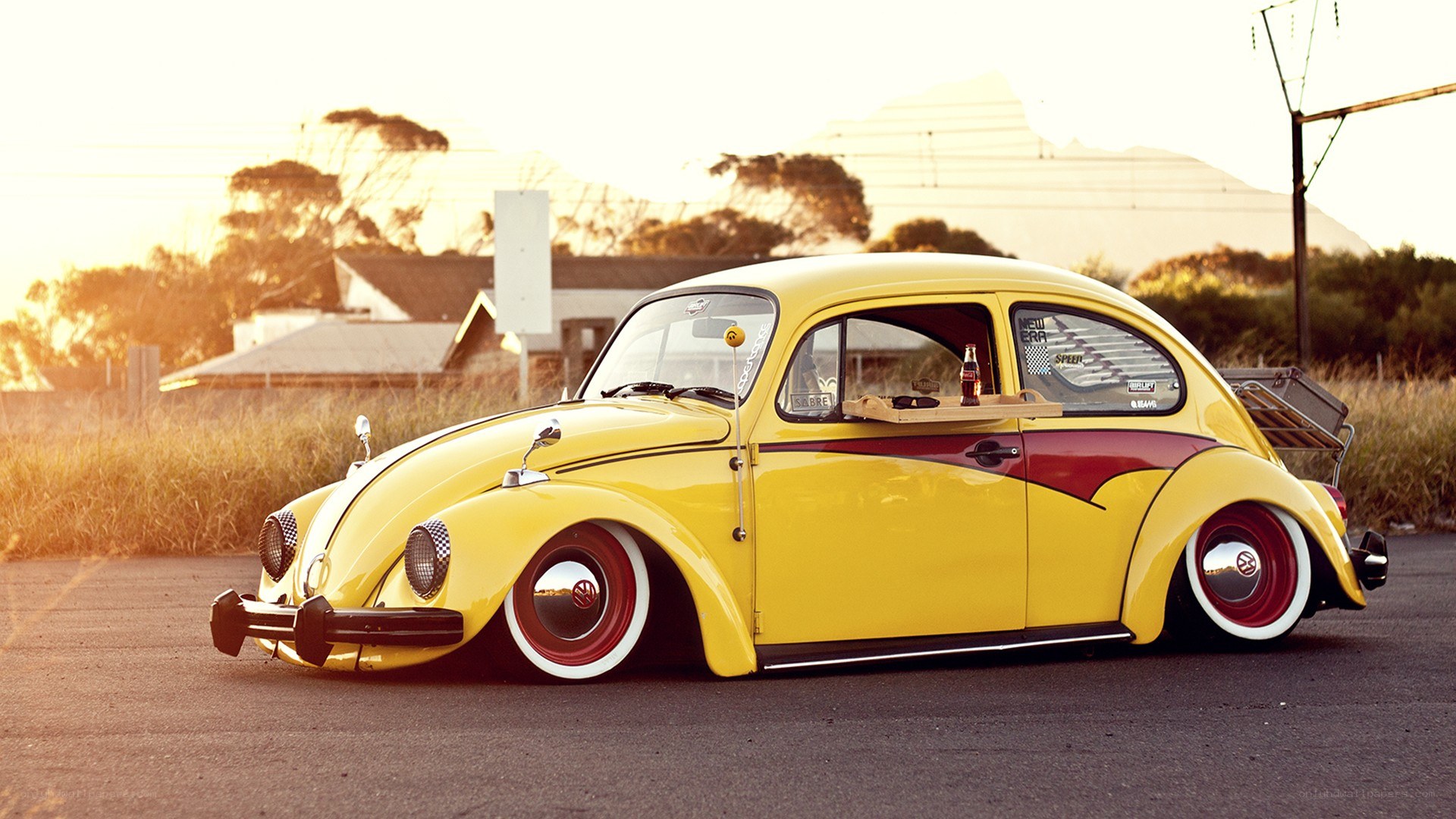 Yellow classic Volkswagen Beetle