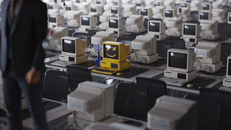 Yellow Computer with Smiley Face