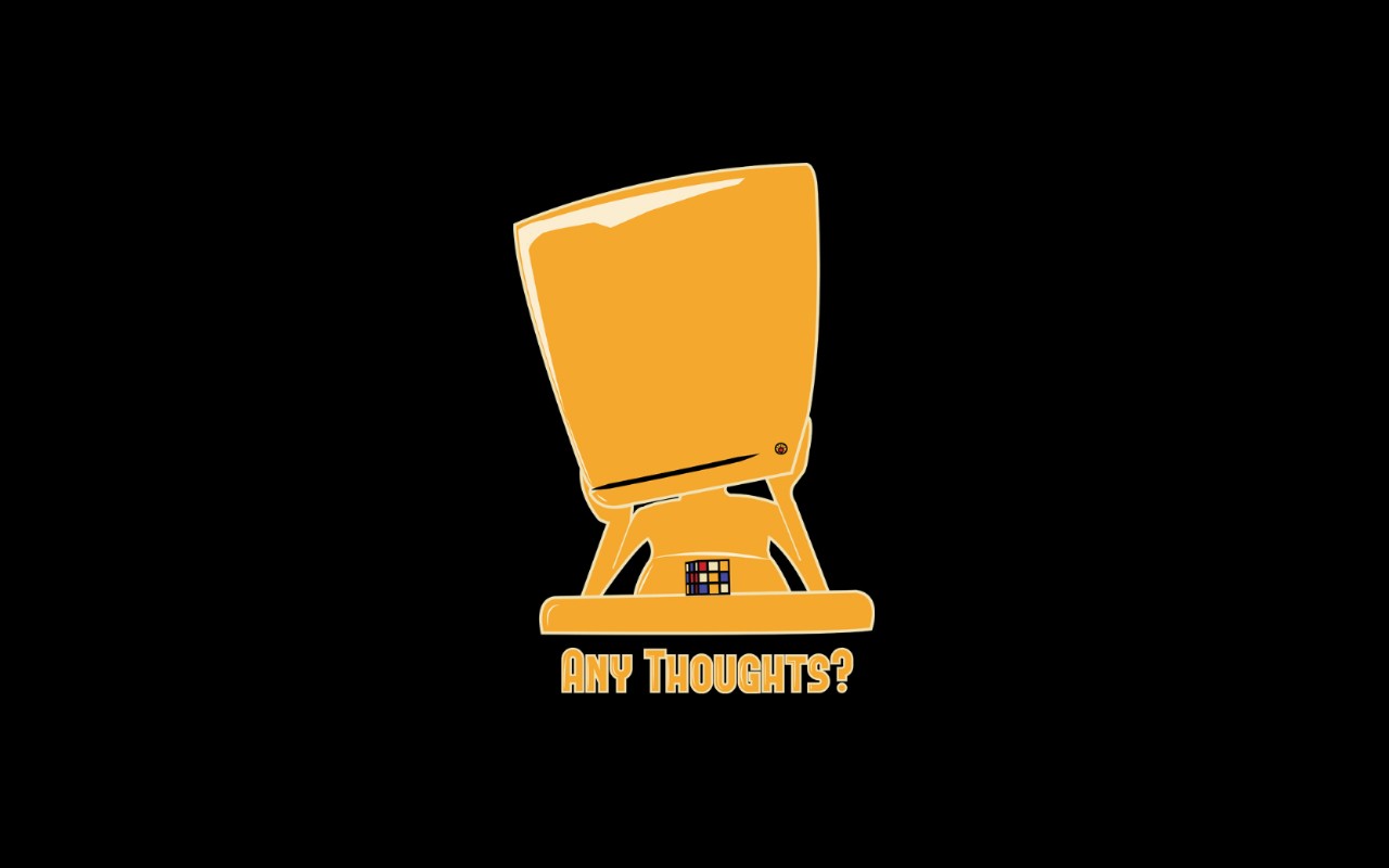 yellow computer with thoughts