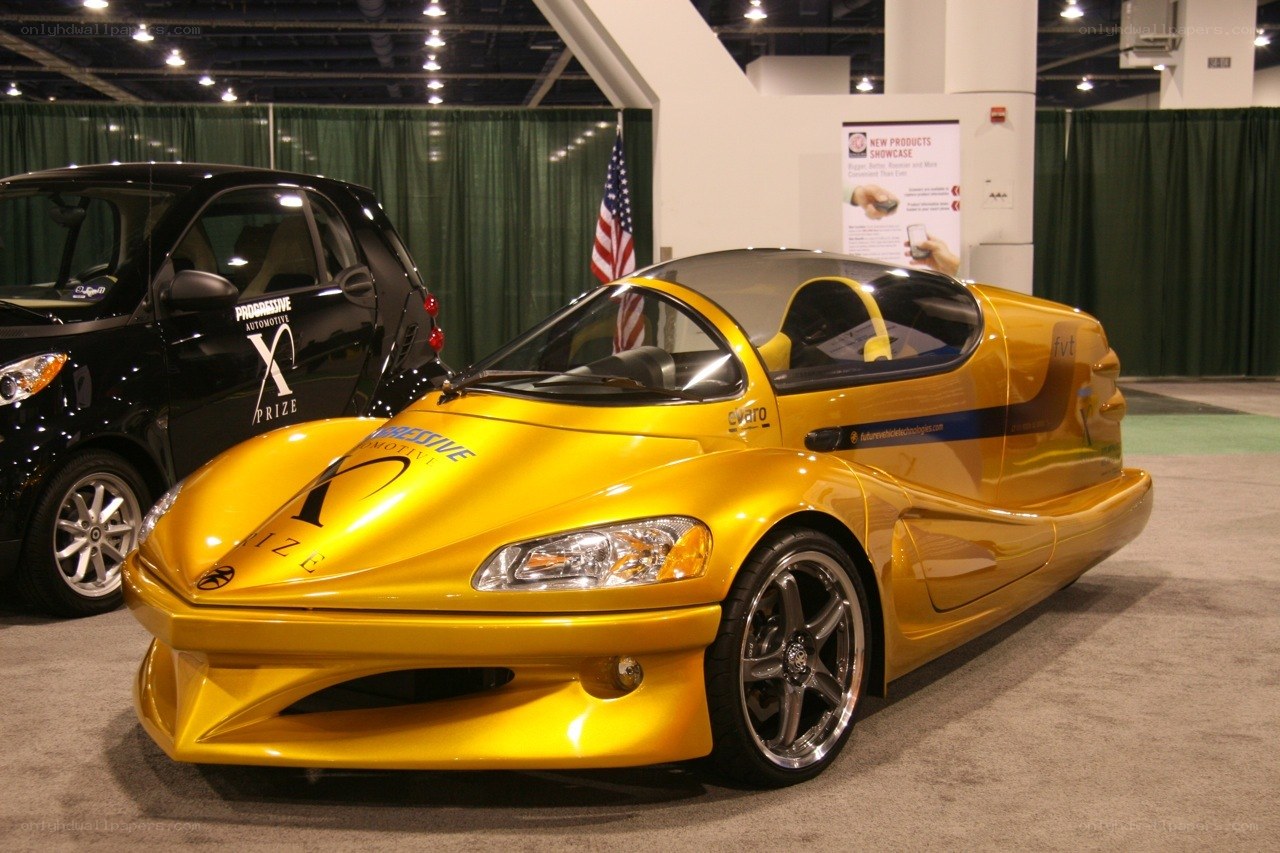 Yellow concept car at auto show