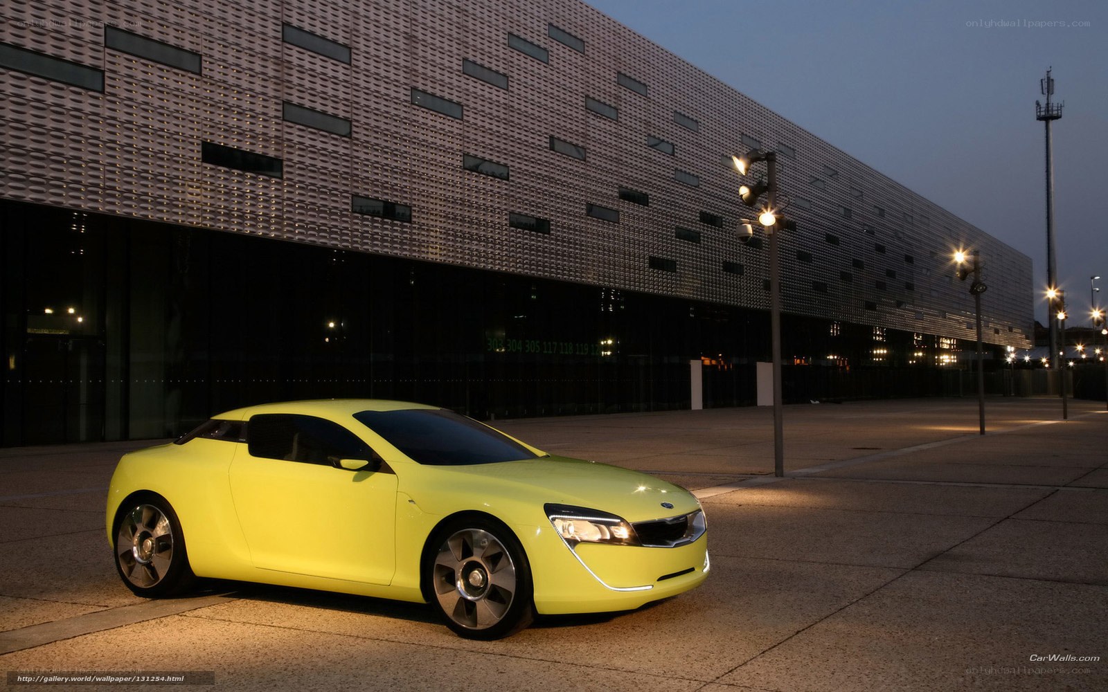 Yellow concept car at night