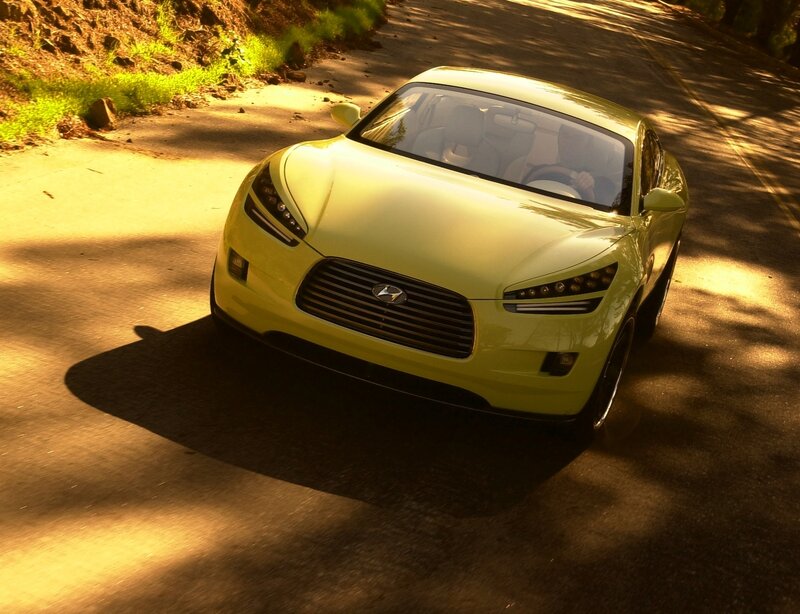 Yellow concept car on a road