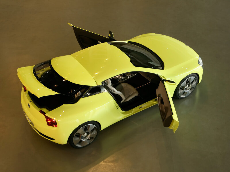 Yellow concept car with open doors