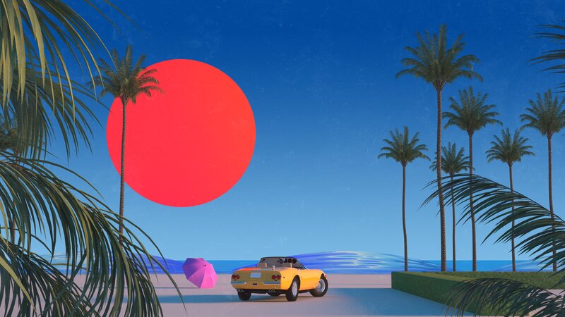 Yellow Convertible Car — Blue