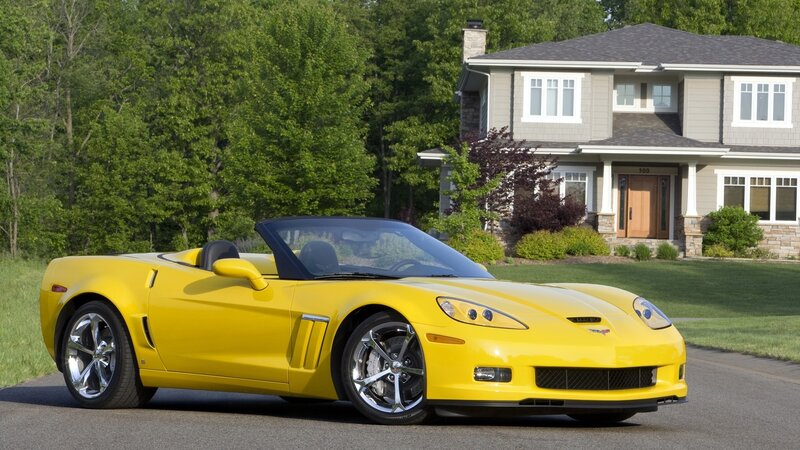 Yellow Convertible Car — Calm, Afternoon, Photograph, House