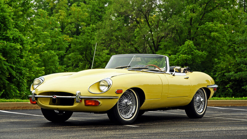 Yellow Convertible Car — Calm, Afternoon, Photograph, Trees