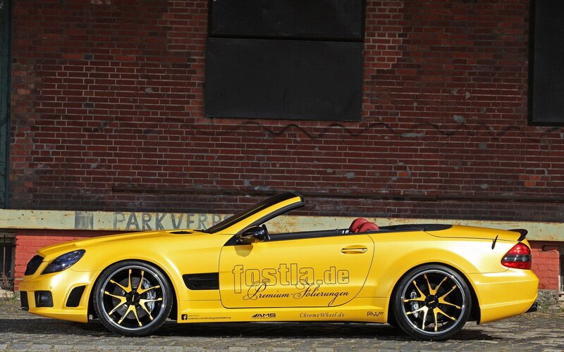 Yellow Convertible Car — Dramatic, Afternoon, Photograph, Brick Wall