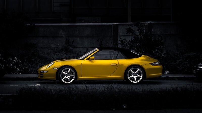 Yellow Convertible Car — Dramatic, Night
