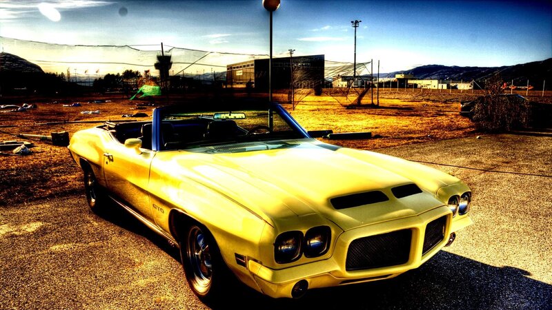Yellow Convertible Car — Dramatic, Sunset, Photograph, Airfield