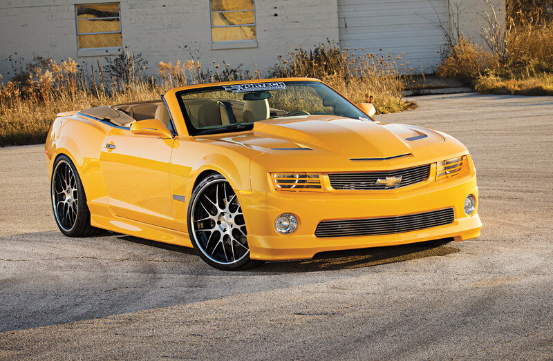 Yellow Convertible Car — Dramatic, Sunset, Photograph, Building