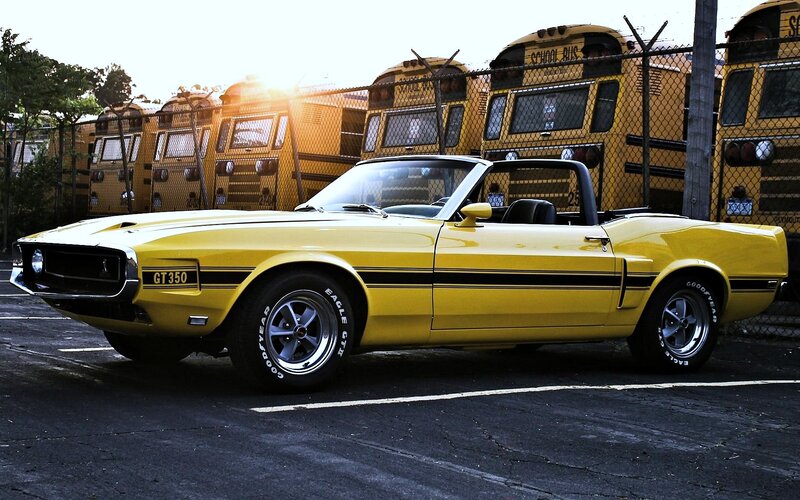 Yellow Convertible Car — Dramatic, Sunset, Photograph, School Buses