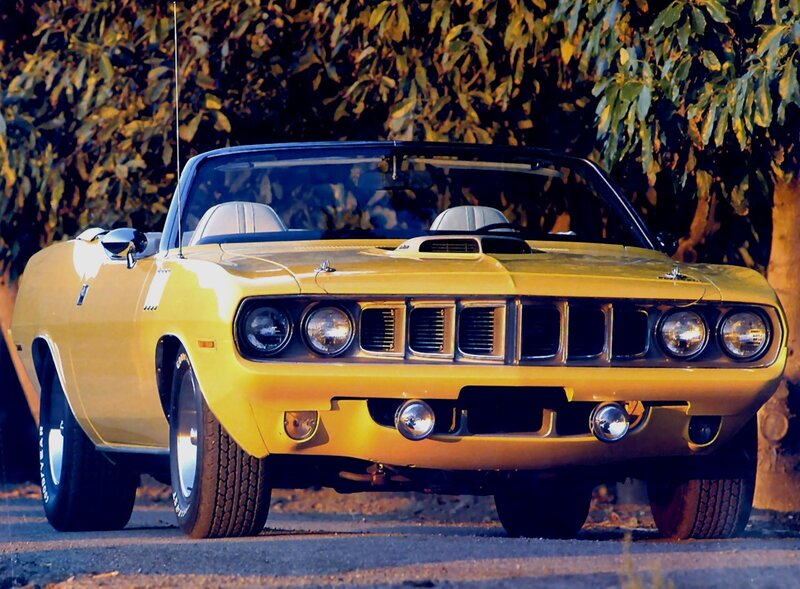 Yellow Convertible Car — Dramatic, Sunset, Photograph