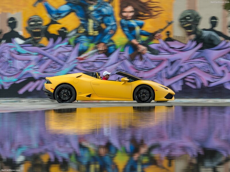 Yellow Convertible Car — Dynamic, Afternoon, Photograph, Graffiti Wall