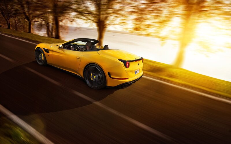 Yellow Convertible Car — Dynamic, Sunset, Photograph