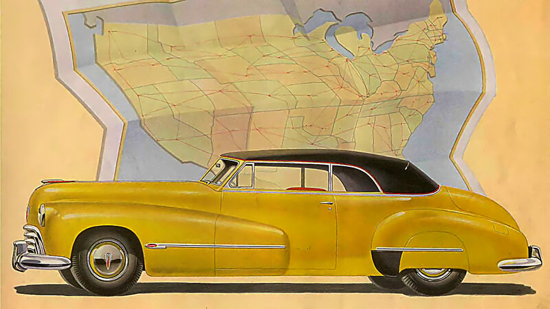Yellow Convertible Car — Retro, Illustration