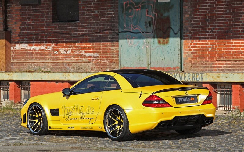 Yellow Convertible Car — Urban, Afternoon, Photograph, Brick Building