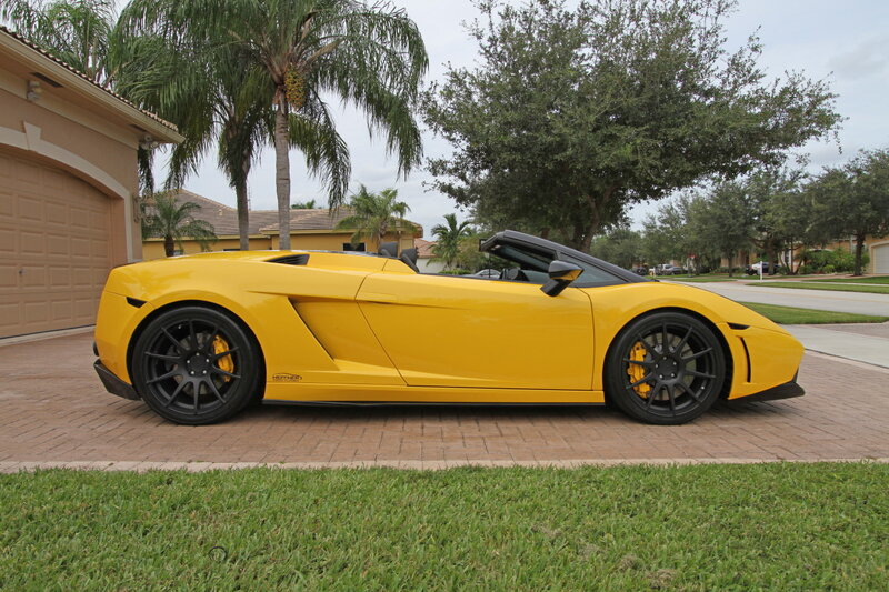 Yellow Convertible Sports Car — Calm, Afternoon, Photograph, Palm Tree