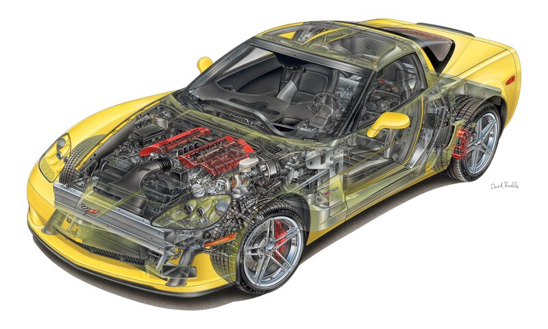 Yellow Corvette C6 cutaway