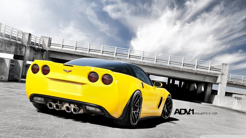 Yellow Corvette Car — Dramatic, Afternoon, Photograph, Bridge