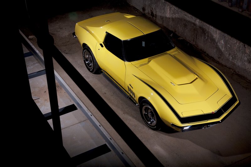 Yellow Corvette Car — Dramatic, Night