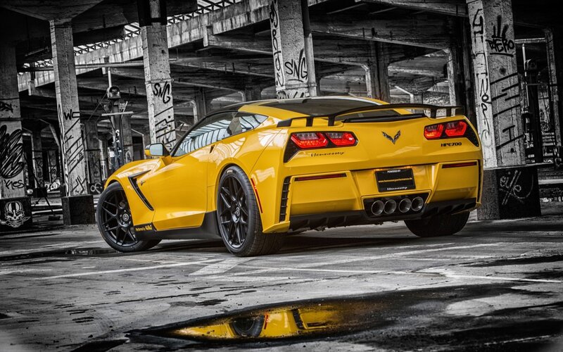 Yellow Corvette Car — Dramatic, Photograph, Graffiti