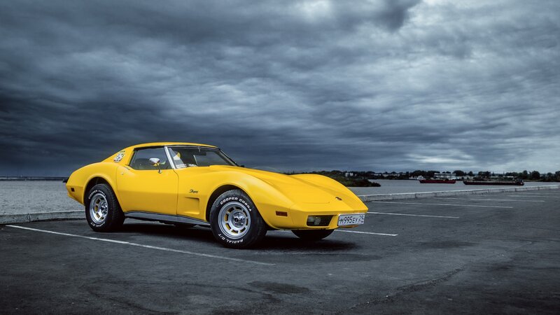 Yellow Corvette Car — Dramatic, Photograph, Parking Lot