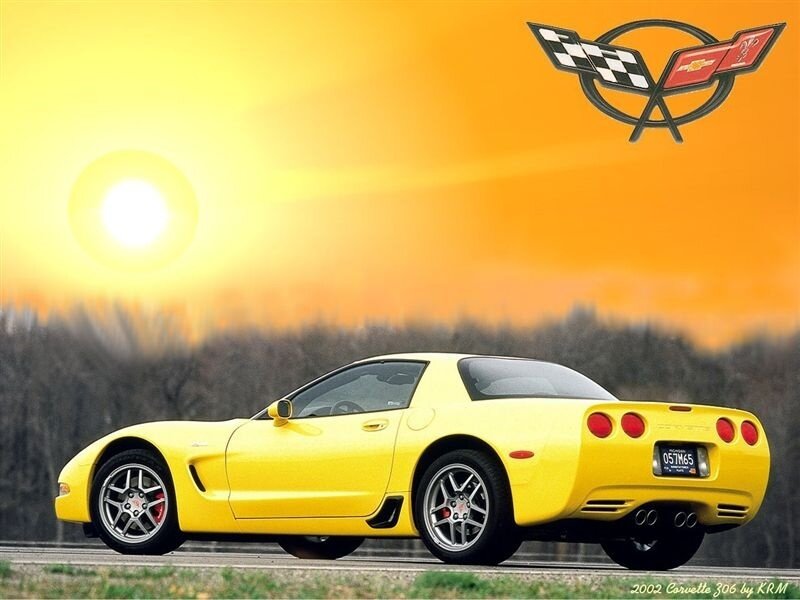 Yellow Corvette Car — Dramatic, Sunset, Photograph, Sun