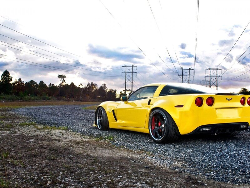 Yellow Corvette Car — Dramatic, Sunset, Photograph