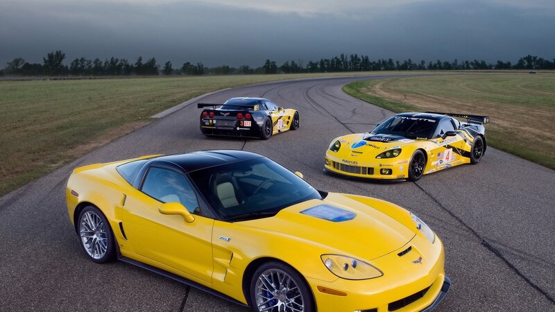 Yellow Corvette Cars — Dramatic, Sunset