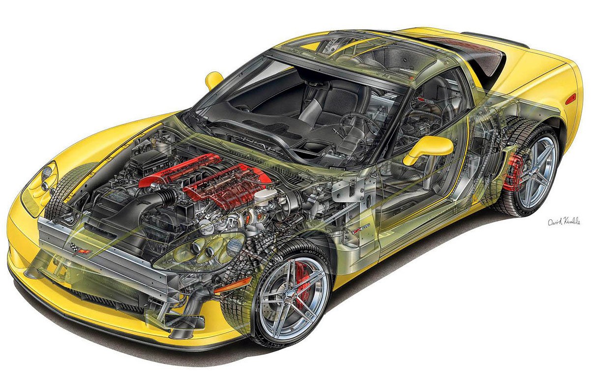 Yellow Corvette cutaway diagram