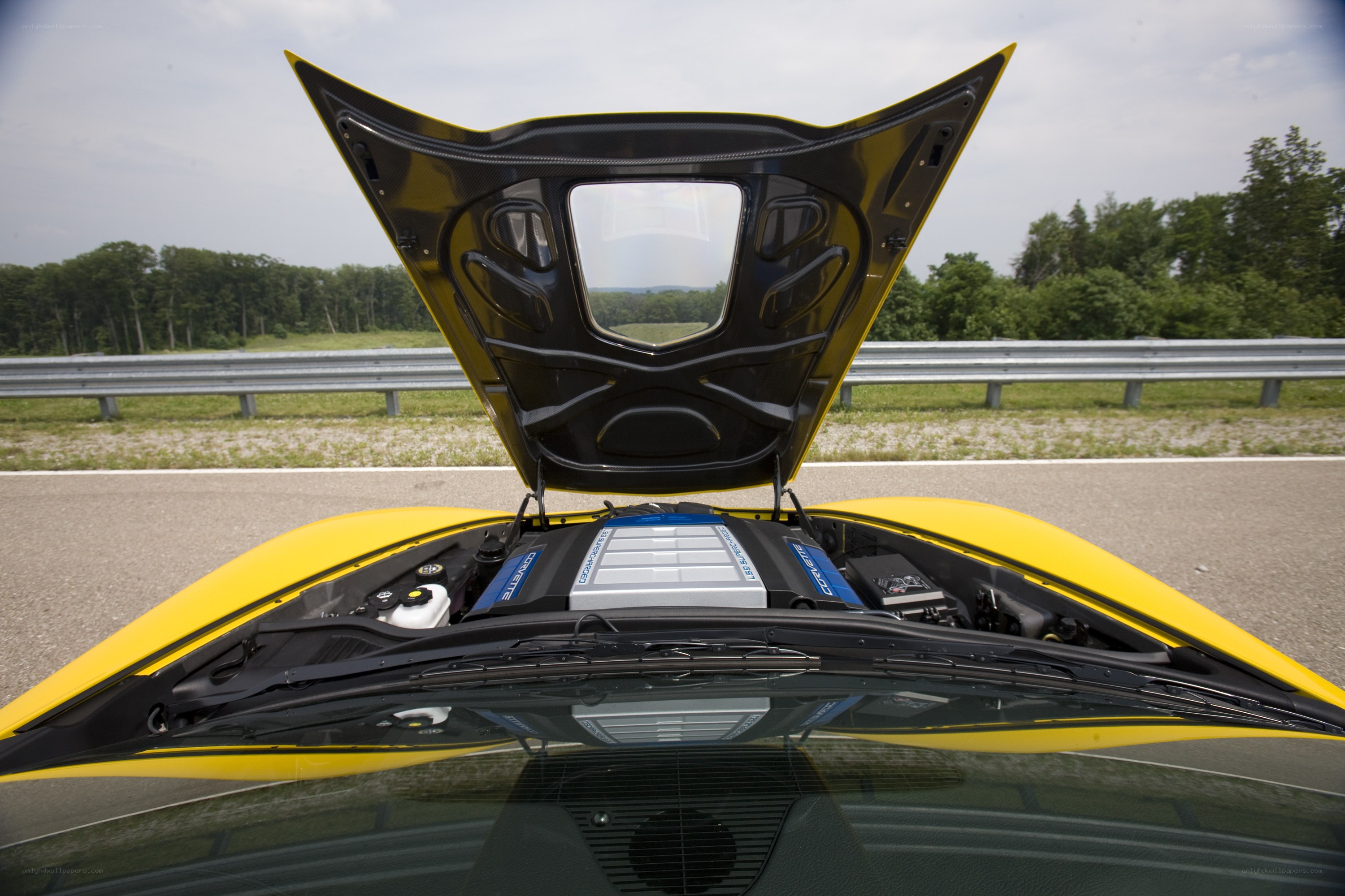 yellow corvette engine bay