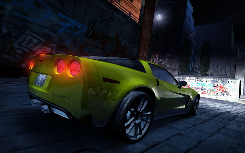 yellow corvette in alley