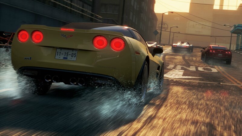 Yellow Corvette in Rain