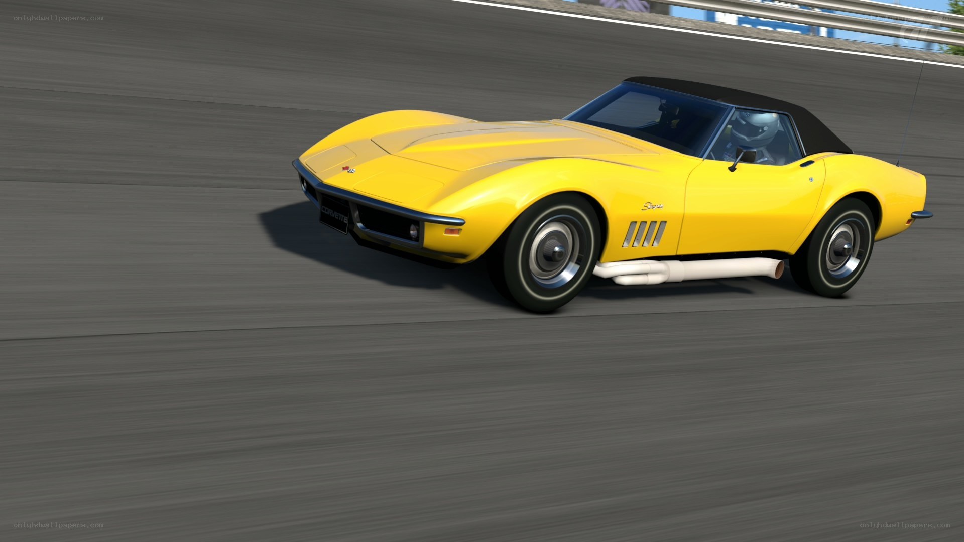 Yellow Corvette on a racetrack